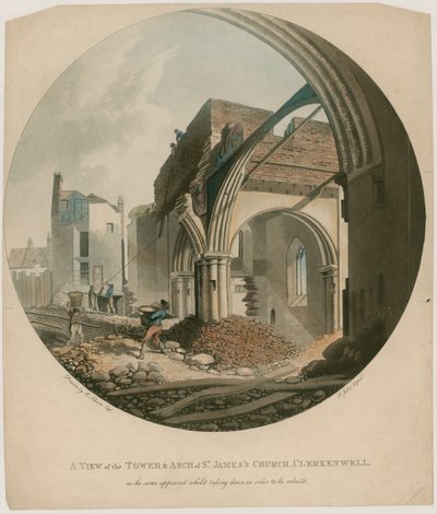 Ansicht des Turms und Bogens der St. James Kirche, Clerkenwell von English School