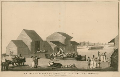 Eine Ansicht des Beckens des Grand Junction Canal in Paddington, London von English School