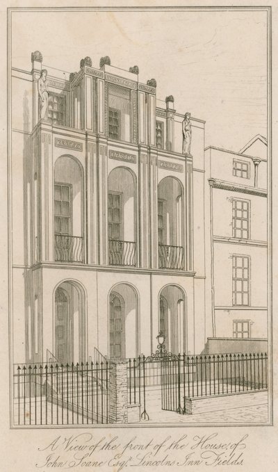 Ansicht der Vorderseite des Hauses von John Soane Esq, Lincolns Inn Fields, London von English School