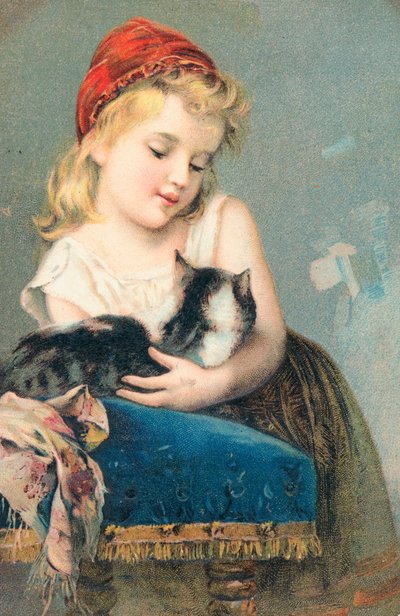 Ein junges Mädchen posiert mit einer Katze von English School