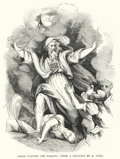 Aaron stoppt die Pest, nach einem Gemälde von B. West (Stich) von English School