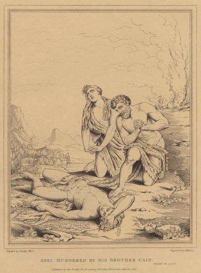Abel von seinem Bruder Kain ermordet, Genesis (Gravur) von English School