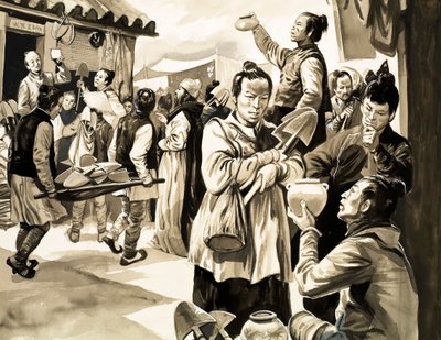 Vor etwa tausend Jahren in China handelten Kunden mit Händlern um Waren und zahlten mit Spaten von English School