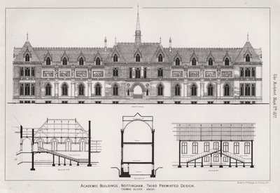 Akademische Gebäude, Nottingham, dritter prämierter Entwurf (Stich) von English School