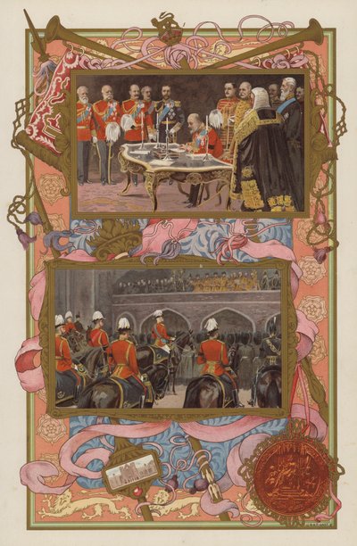 Thronbesteigung von König Edward VII: Unterzeichnung der Proklamation; die Proklamation wird gemacht von English School