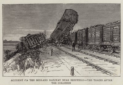 Unfall auf der Midland Railway bei Sheffield, die Züge nach der Kollision (Gravur) von English School