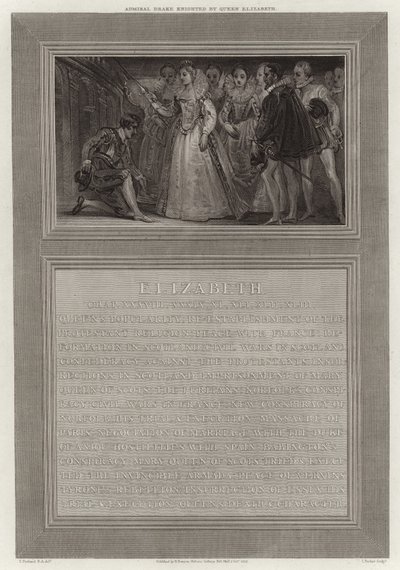 Admiral Drake von Königin Elizabeth zum Ritter geschlagen von English School
