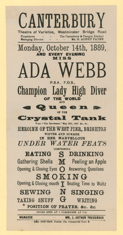 Anzeige für das Canterbury Theatre of Varieties, Westminster Bridge Road, London von English School