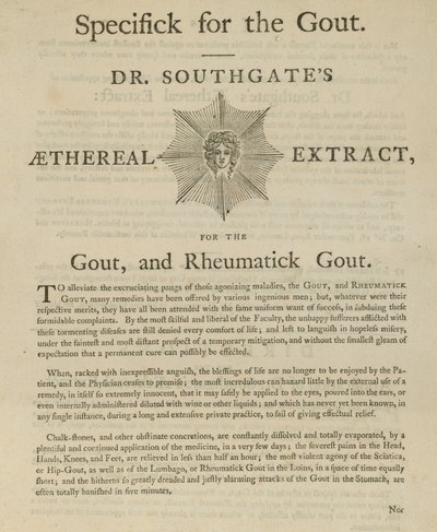 Anzeige für Dr. Southgates Ätherisches Extrakt gegen Gicht und rheumatische Gicht von English School