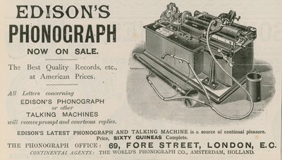 Werbung für Edisons Phonograph von English School
