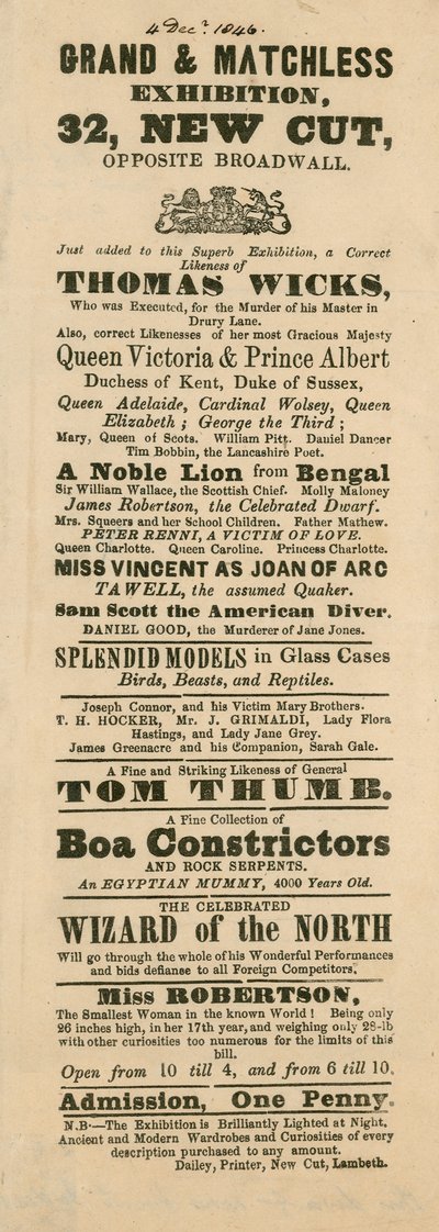 Werbung für Fergusons Grand und Oriental Promenade und Ausstellung, 32 New Cut, Lambeth, London von English School