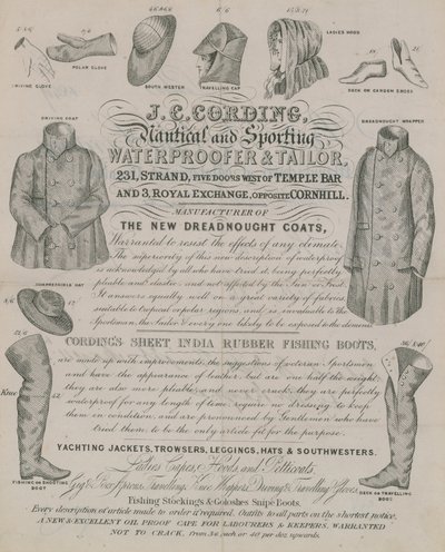 Anzeige für J. C. Cording, Wasserabdichter und Schneider von English School