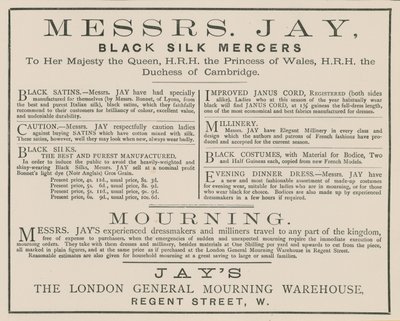 Anzeige für Messrs Jay, The London General Mourning Warehouse, Regent Street von English School