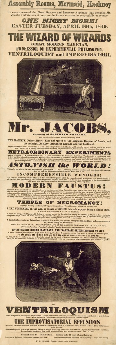 Anzeige für Mr. Jacobs, Magier und Bauchredner von English School