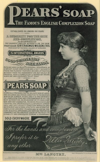 Werbung für Pears Seife mit Schauspielerin Lillie Langtry von English School