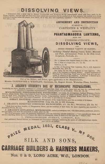 Werbung für Phantasmagoria-Laternen von English School