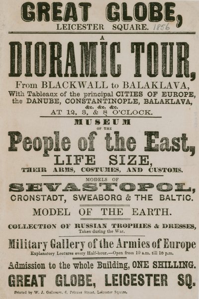 Werbung für eine Dioramische Tour von Blackwall nach Balaklava, mit Tableaus der wichtigsten Städte Europas von English School