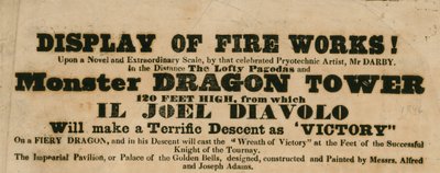 Anzeige für ein Feuerwerk, Vauxhall Gardens, London von English School