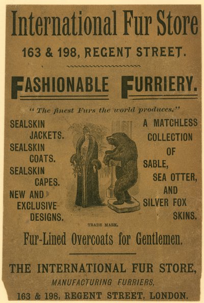 Anzeige für den International Fur Store, 163 & 198 Regent Street, London von English School