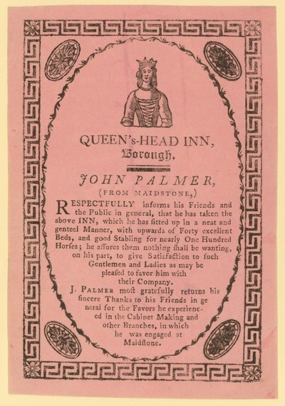 Werbung für die Queens Head Taverne, Borough, London von English School