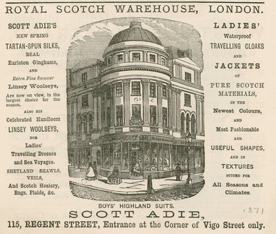 Anzeige für das Royal Scotch Warehouse, 115 Regent Street, London von English School