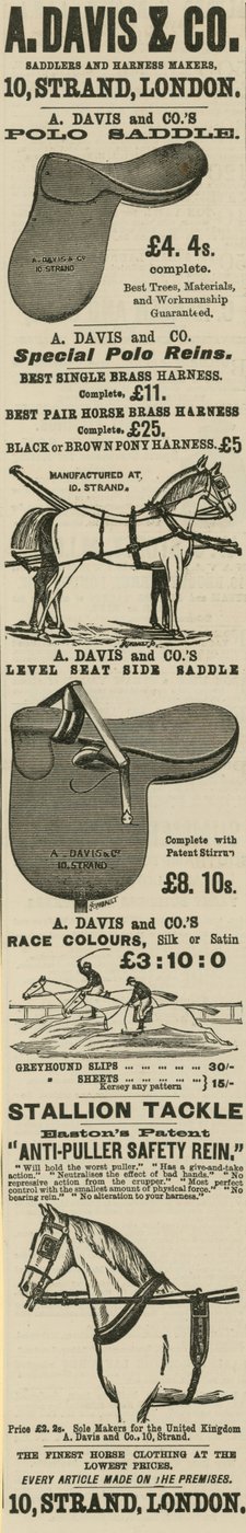 Werbung für A Davis & Co Sattler und Geschirrhersteller von English School