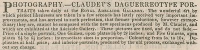 Werbung für Claudets Daguerreotyp-Porträts von English School