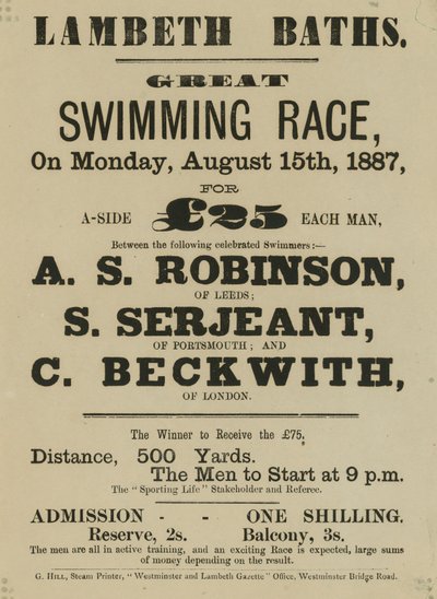 Werbung für Lambeth Baths von English School