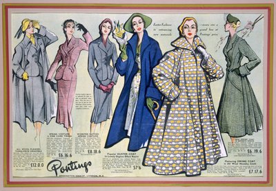 Werbung für Pontings Frühlingskollektion, 1950er Jahre von English School