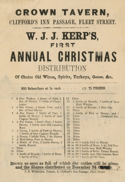 Werbung für W J J Kerps erste jährliche Weihnachtsverteilung von English School