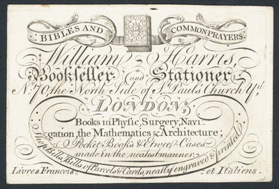 Werbung für William Harris, Buchhändler und Schreibwarenhändler, London von English School