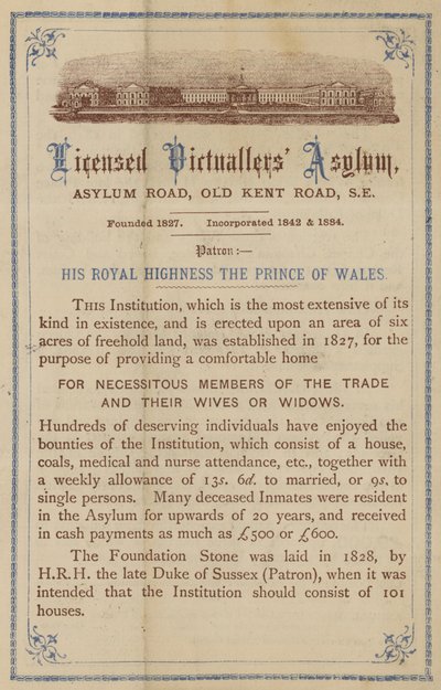 Werbung für das Licensed Victuallers Asylum von English School