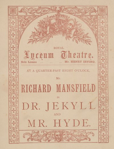 Werbekarte für das Lyceum Theatre, Dr Jekyll und Mr Hyde mit Richard Mansfield von English School