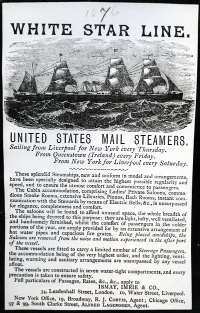 Werbung für die White Star Line, 1876 von English School