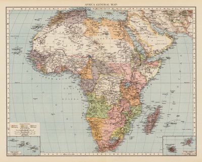 Afrika, Allgemeine Karte (Farblithografie) von English School