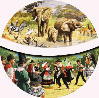 Afrikanisches Wasserloch und Dorftanz von English School