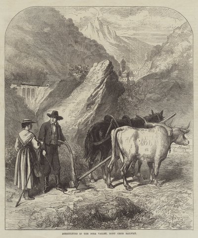 Landwirtschaft im Dora-Tal, Mont-Cenis-Bahn (Gravur) von English School
