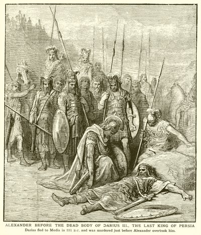 Alexander vor dem Leichnam von Darius III., dem letzten König von Persien von English School