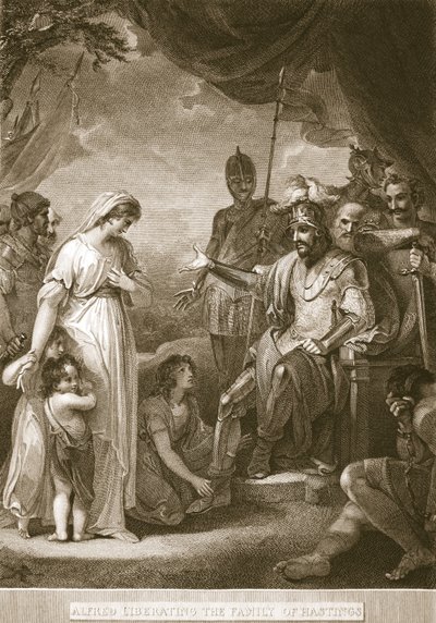 Alfred befreit die Familie von Hastings, Illustration aus David Humes The History of England, veröffentlicht von R. Bowyer, London, 1812 von English School