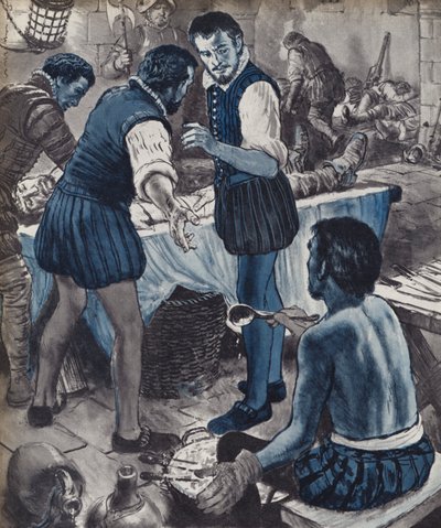 Ambroise Paré, Militärchirurg, als das Öl ausging von English School