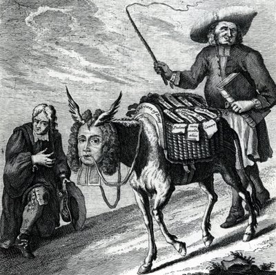 Ein Esel beladen mit Kirchenpräferenzen, 1737 von English School