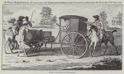 Eine genaue Darstellung von Maclaine, dem Straßenräuber, der Lord Eglington am 26. Juni 1750 auf Hounslow Heath beraubt von English School