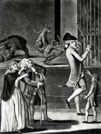 Eine Ausstellung von Wildtieren oder der Macaroni in Not, 1774 von English School