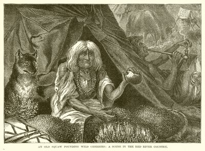 Eine alte Squaw zerkleinert wilde Kirschen: Eine Szene im Red River Country von English School
