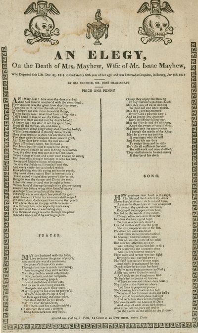 Eine Elegie auf den Tod von Mrs. Mayhew, Ehefrau von Mr. Isaac Mayhew von English School