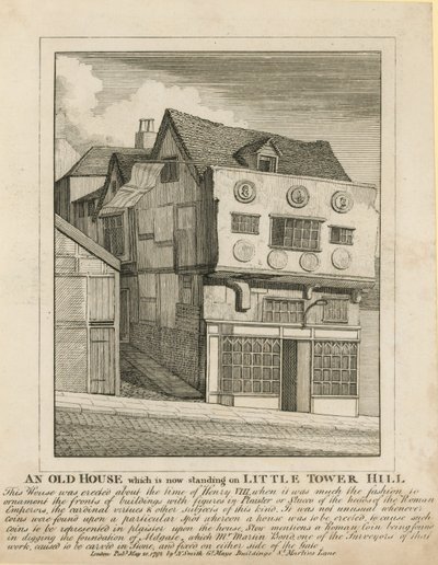 Ein altes Haus, das noch auf dem Little Tower Hill, London, steht von English School