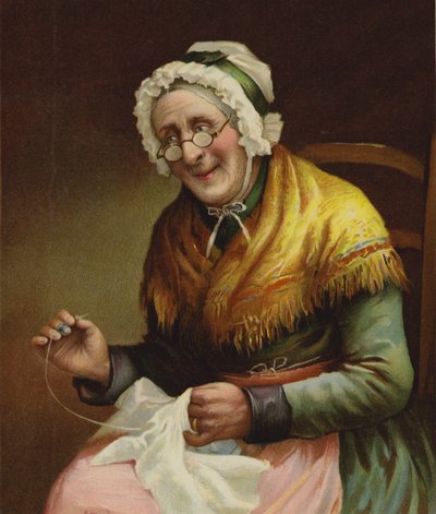 Eine alte Frau näht für die Armen von English School