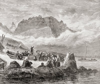 Ein Freiluftgottesdienst auf der Isle of Skye, Innere Hebriden, aus 