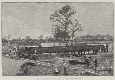 Altes Boot, kürzlich in der Nähe von Brigg, Lincolnshire, entdeckt (Stich) von English School