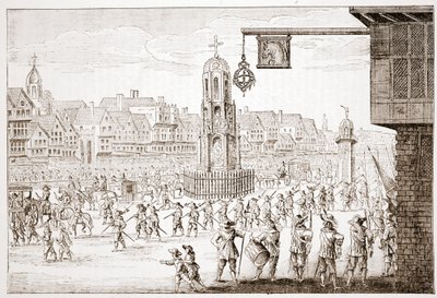 Alte Ansicht von Cheapside, aus La Serres Entree de la Revne Mere du Roy, zeigt die Prozession von Maria von Medici von English School